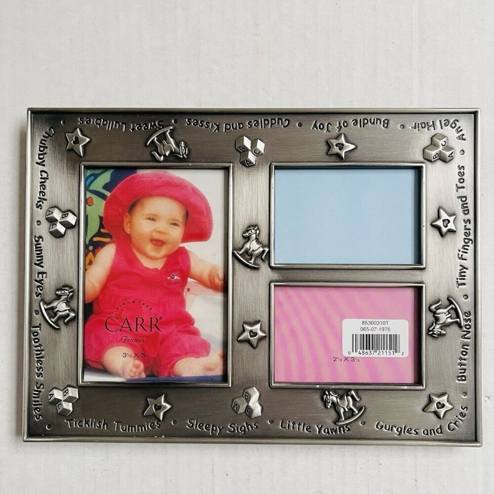 Carr Pewter Bundle of Joy Cuddles & Kisses Tri Picture Frame Horse Star‎